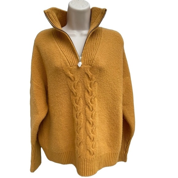 WE ARE SUNDAYS Half Zip Knit Wool Sweater Mock Turtleneck Pearl Accent - Picture 7 of 7